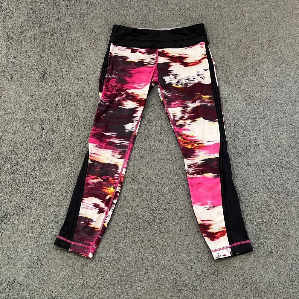 Lululemon Speed Up Tight Pink Black Abstract Workout Crop Leggings Womens Size 6